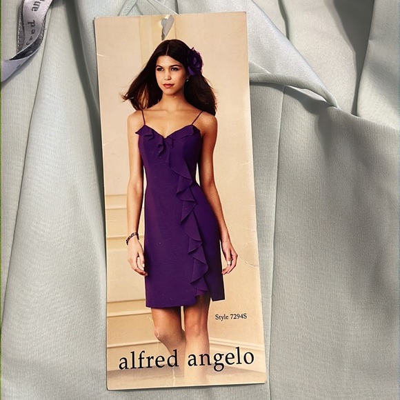 NWT Alfred Angelo COCKTAIL DRESS Spaghetti Straps SEA MIST BLUE GREEN 7294S - Picture 6 of 10